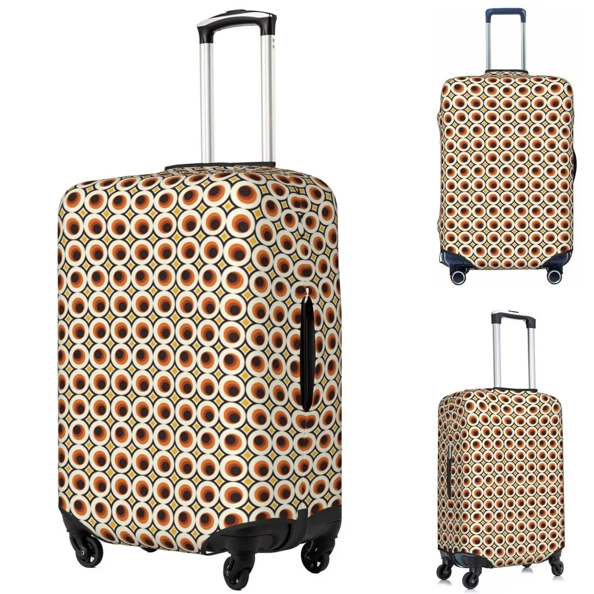 

1970s Orange Mid-Century Modern Circle 1 Suitcase Cover Protection Elastic Travel Luggage Protector Covers for 18-32 Inch