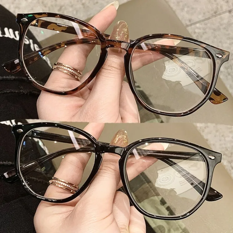 1/2 قطعة إطار كبير نظارات خمر ليوبارد طباعة النساء الرجال البيضاوي الإطار مكافحة الضوء الأزرق النظارات ماكياج خالية النظارات الإكسسوارات