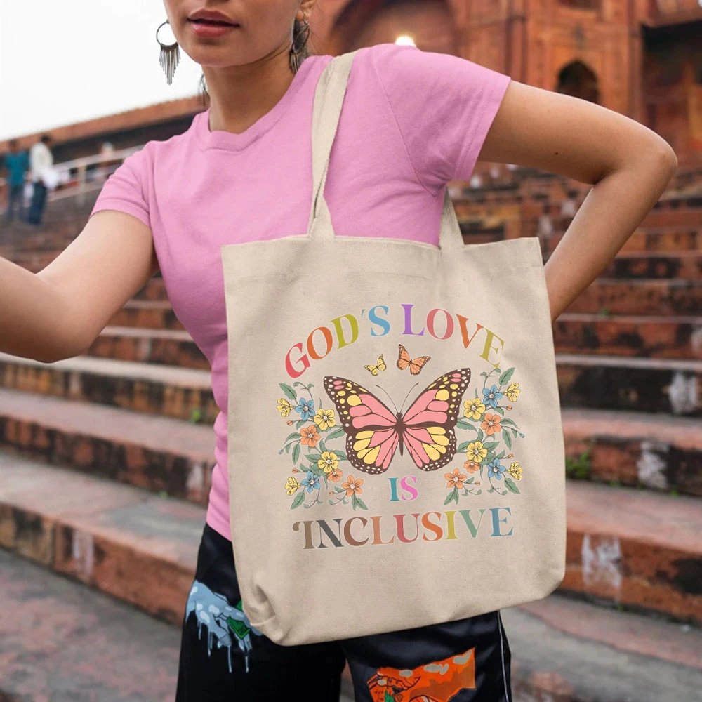 Sacolas de lona para mulheres, o amor de Deus é inclusivo, Lgbtq Pride Ally, Bolsas cristãs, Bolsas do mês do orgulho lésbico, Super fofo