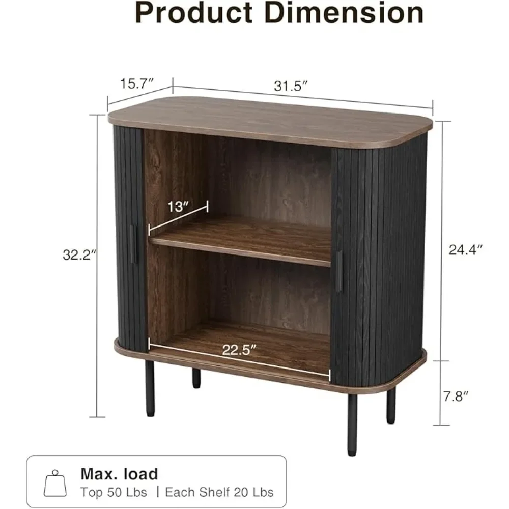 Buffet Sideboard Cabinet with Storage, Fluted Storage Cabinet with Curvy Edge; Sliding Door, Freestanding