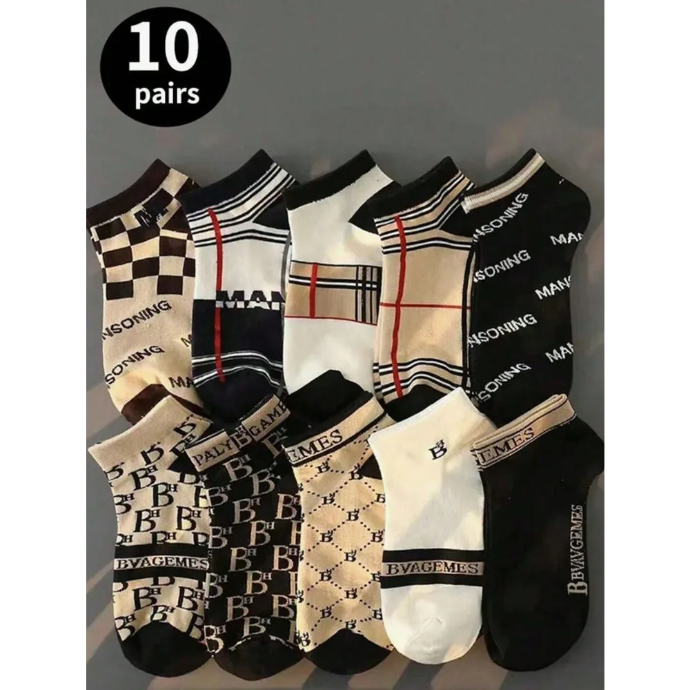 Chaussettes courtes pour hommes 1/5/10, élégantes et décontractées, idéales pour le printemps et l'été, légères, respirantes et confortables