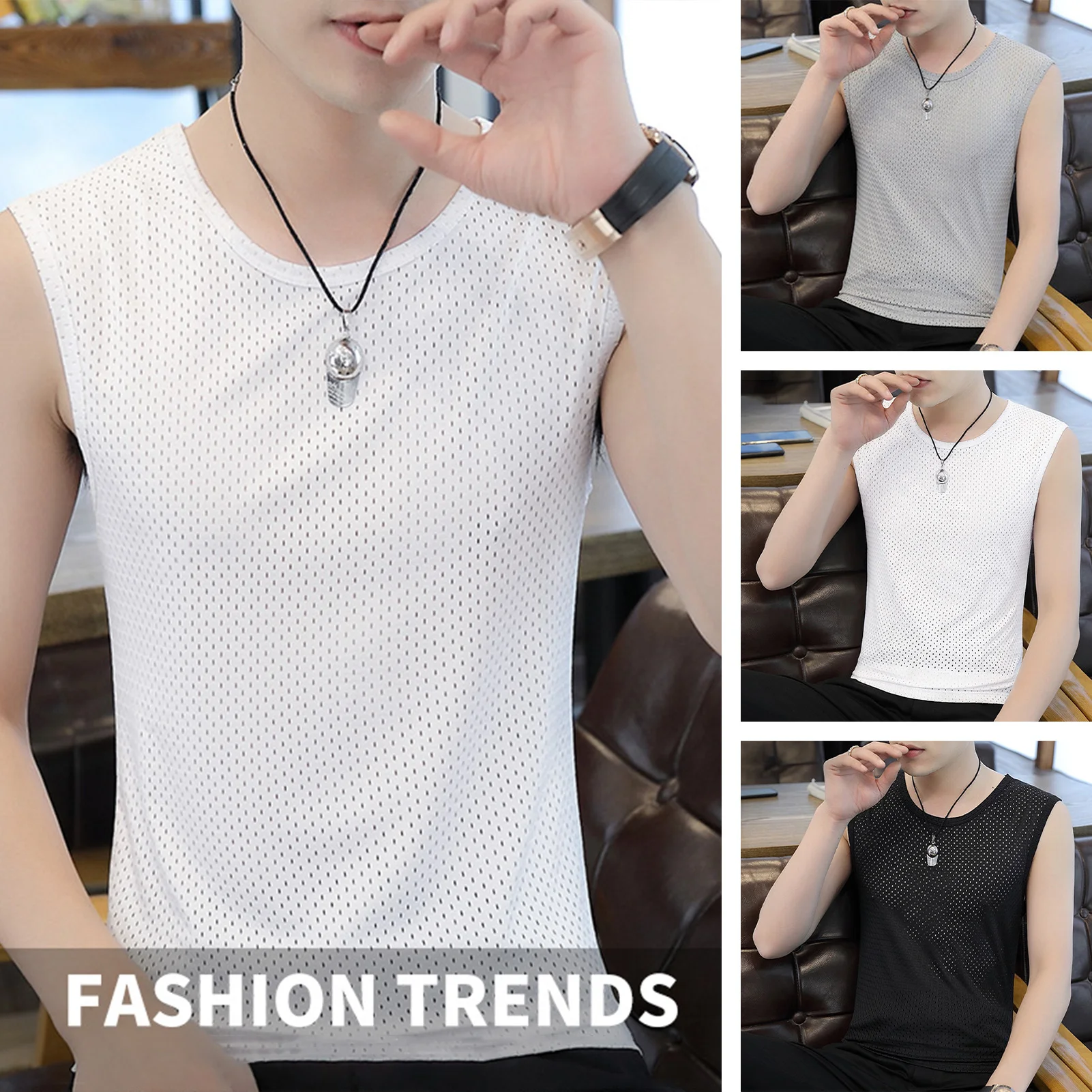 Men's Ice Silk Mesh Tank Tops Gym Stringer Transparent Bodybuilding Sleeveless Shirt Fitness Vest Men Mesh Tank Top