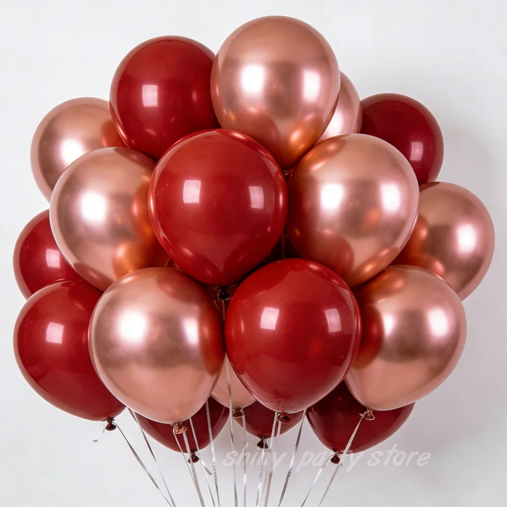 

10inch 12inch 50Pcs Latex Balloon Rose Gold Pomegranate Red Balloon Wedding Happy Birthday Metallic Chrome Balloon Decoration