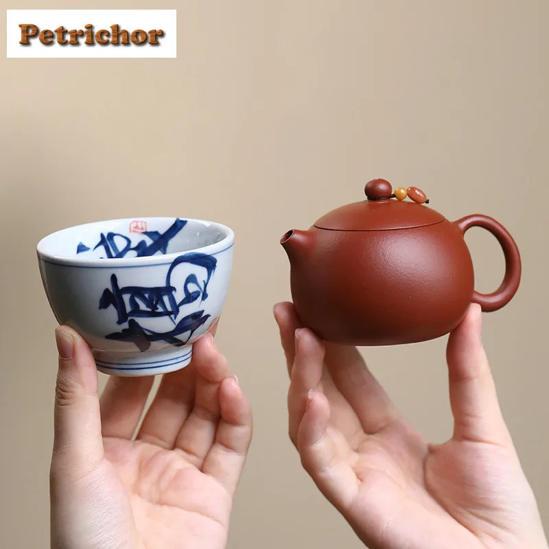 

Исин Фиолетовые глиняные чайники Ручная работа Xishi Pot 1 горшок 1 набор чашек Сырой руды Чжу грязевой чайник с ситечком Чайный набор Zisha Синий и белый