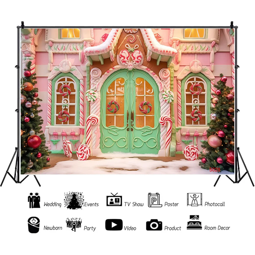 SHENGYONGBAO Christmas Day Fireplace Photography Backdrops New Year Candy Chimneys Store Ball Window Studio Background WW-60