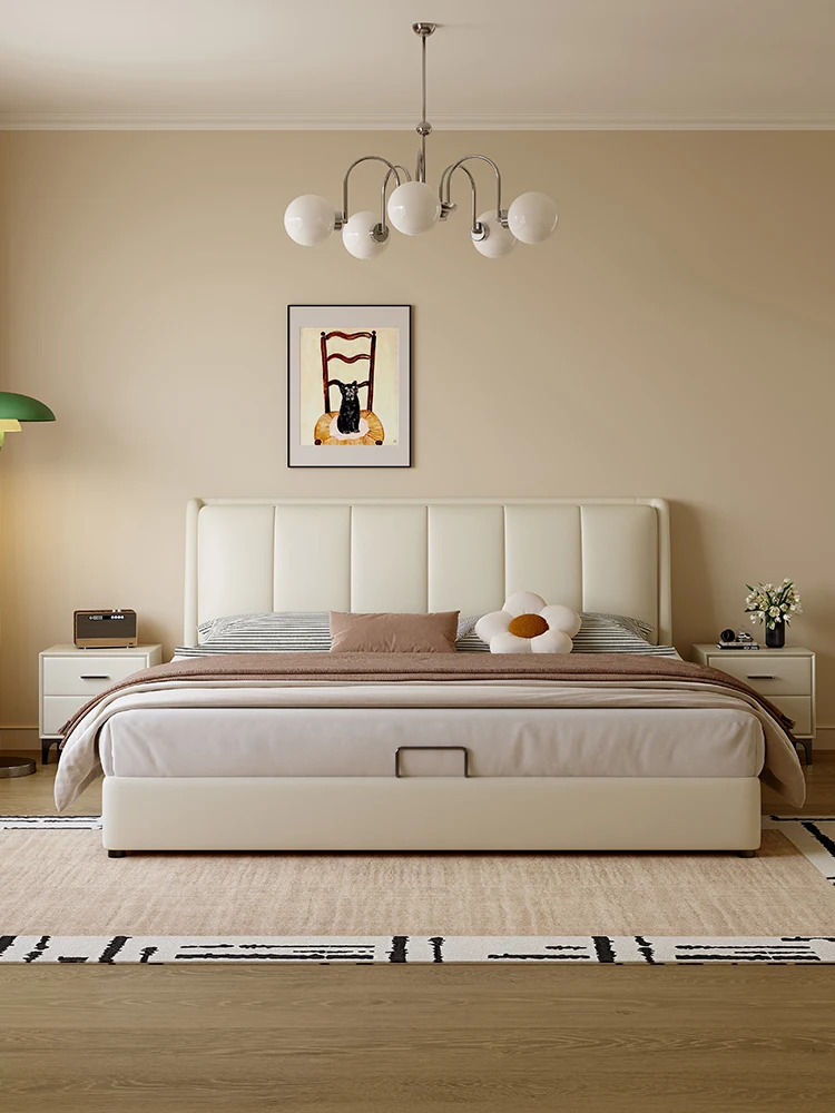 Modern, minimalist bed, cream wind, master bedroom, small apartment, storage