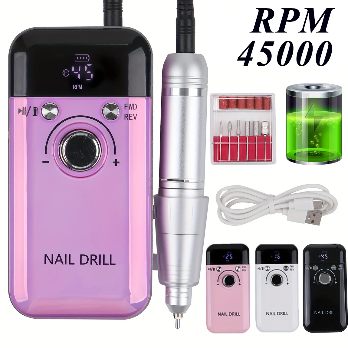 

Профессиональный электрический портативный аппарат для маникюра 45000 об/мин, перезаряжаемый, с низким уровнем шума, для салонов красоты