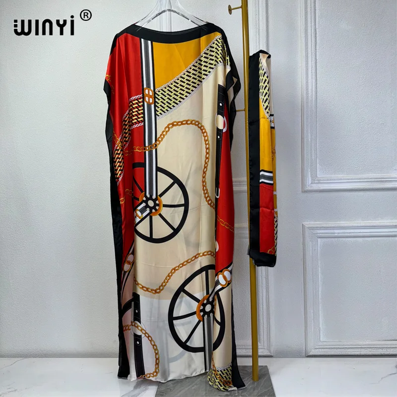 WINYI 2024 sukienki afrykańskie dla kobiet na lato nadruk w stylu Boho sukienki Kaftan luźna moda Streetwear abaya muzułmańska kobieta dubai