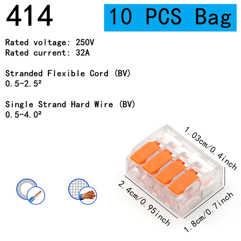10–75 Stück orangefarbene Universal-Schnellsteckklemmen, Steckverbinder für elektrische Geräte, Kabelverbinderklemmen, 250 V/32 A