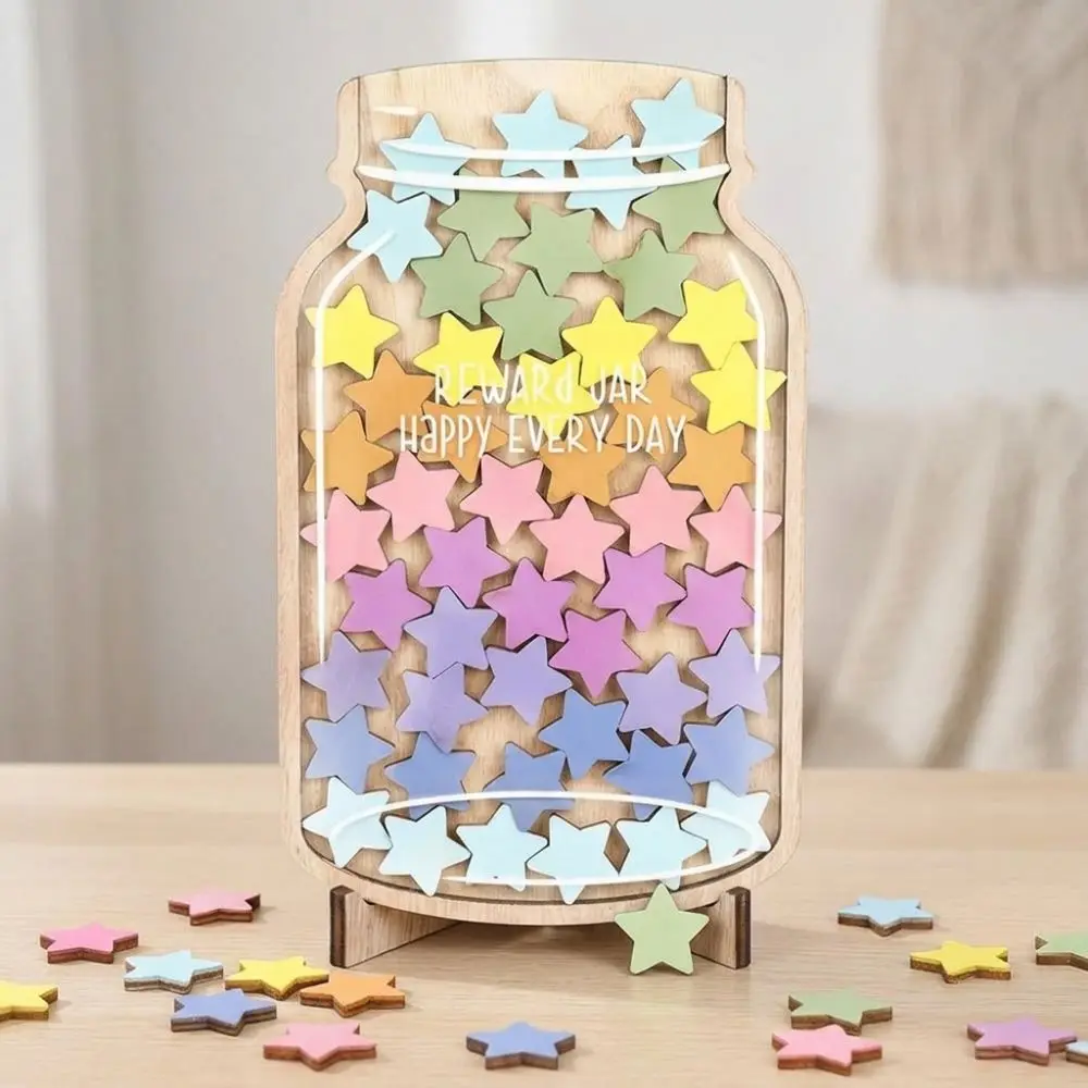 Interactive Star Reward Jars with 45 Stars Reward System Star Flower Shape Self-discipline Reward Bottle Freestanding