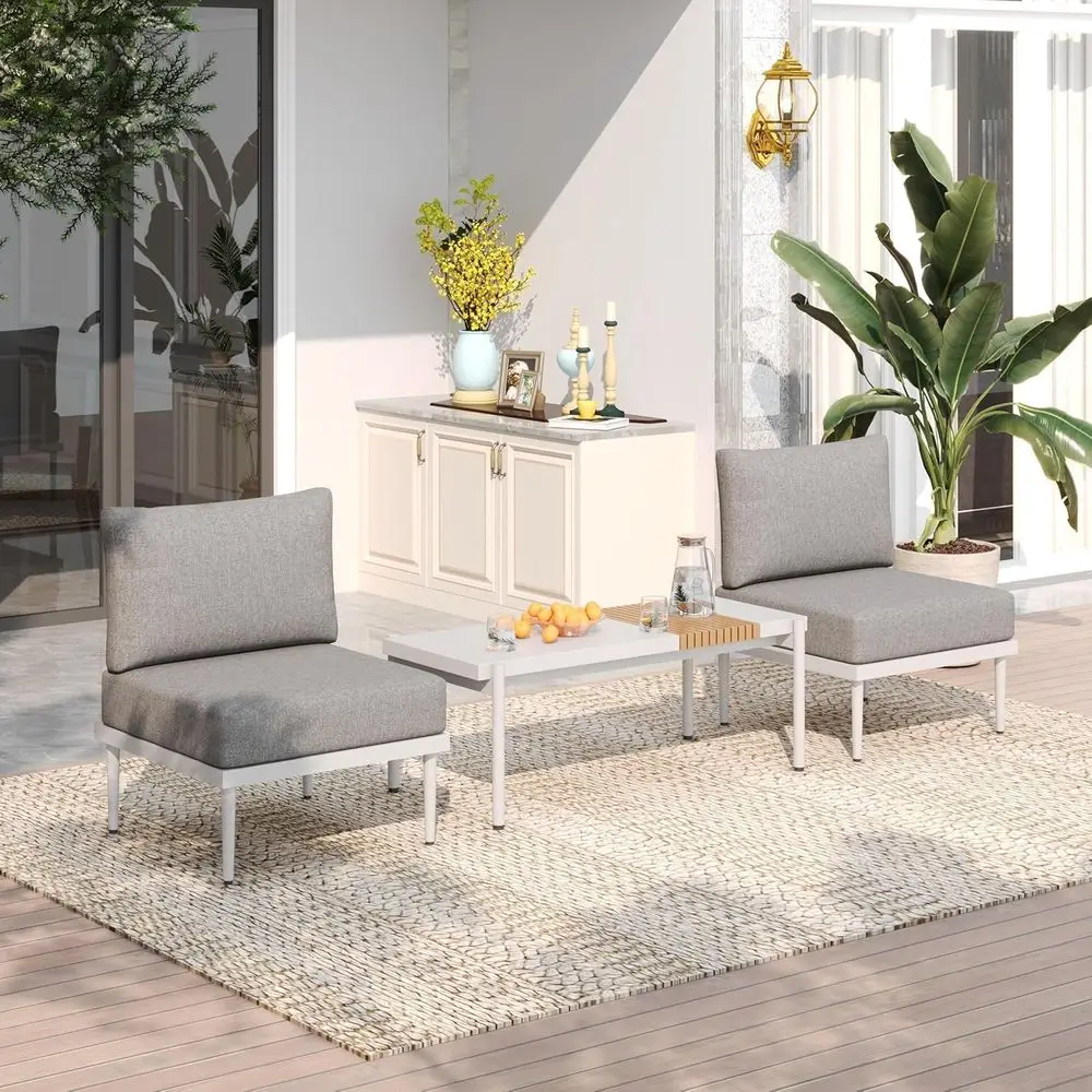 

3 Pieces Patio Furniture Set, Metal Outdoor Sectional Sofa with Coffee Table, All-Weather Wicker Outdoor Conversation Sets for B