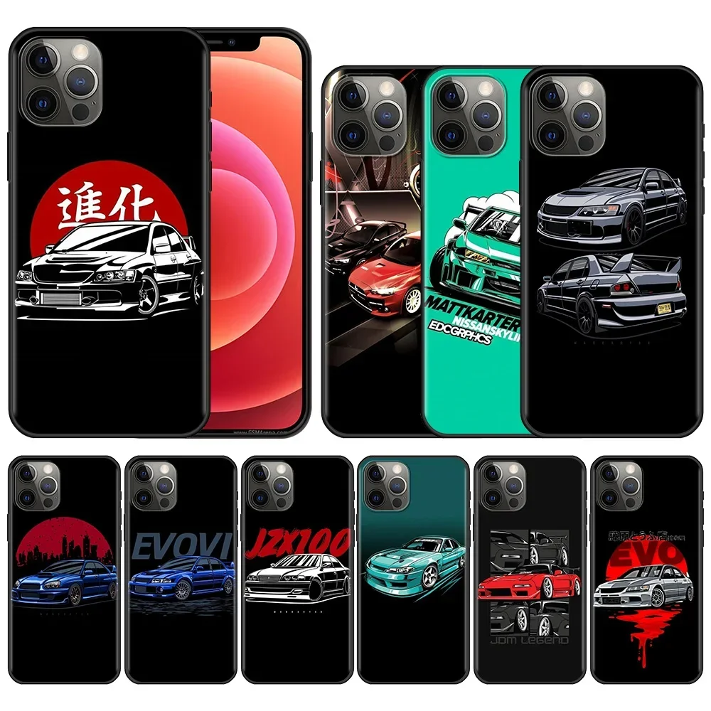 Legal japão jdm carro esportivo comic caso de telefone para iphone 16 14 15 13 12 11 pro max mini 7 8 15plus se capa mitsubishi evo saco de pele
