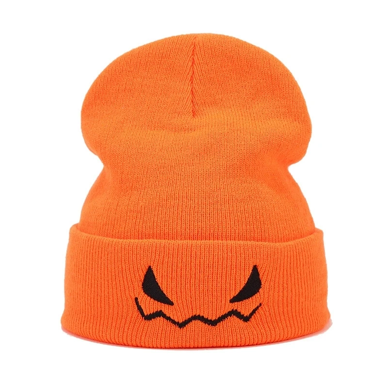 Halloween Pumpkin Warm Knitted Hat for Women Outdoor Brimless Orange Cap Fashionable Versatile Slouchy Beanies view 5