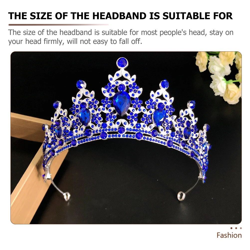 

Blue Rhinestone Crown Hair Accessory Leaf Flower Design Tiara For Women Wedding Birthday Prom Party Photo Prop