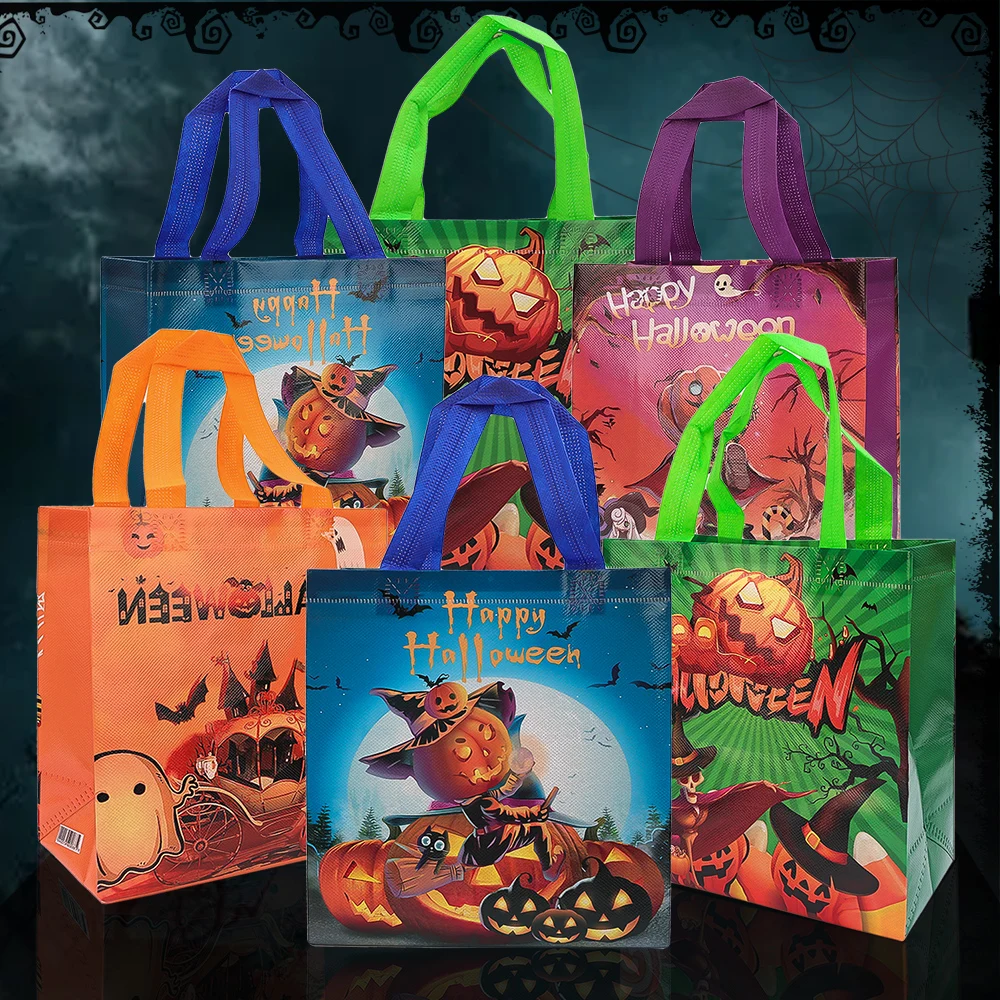 1/5pcs Halloween Non-Woven Handbag Big Scary Pumpkin Kids Party Candy Packaging Bag Supplies Reusable Gift Bags Trick Or Treat