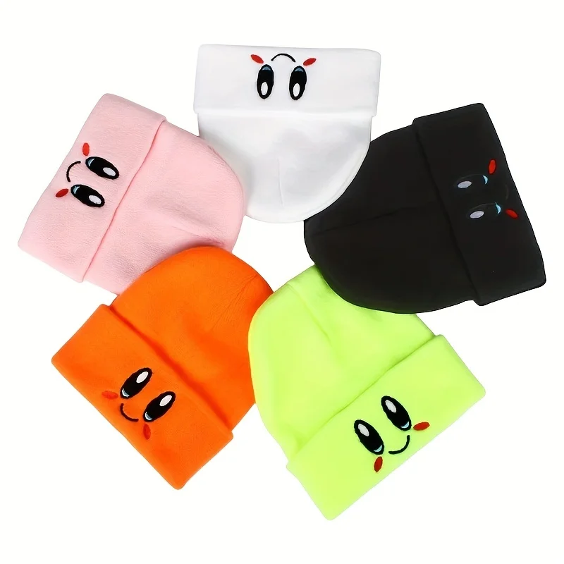 Big Eye Embroidery Elasticity Beanies Women\'s Cartoon Knitted Skull Caps Winter Warm Hip Hop Hats Men Crimping Melon Leather Hat