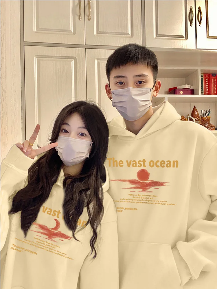 Special Sun and Moon Sunset Pattern Couple hoodies 2024 New Fashion Loose Hooded Sweatshirts