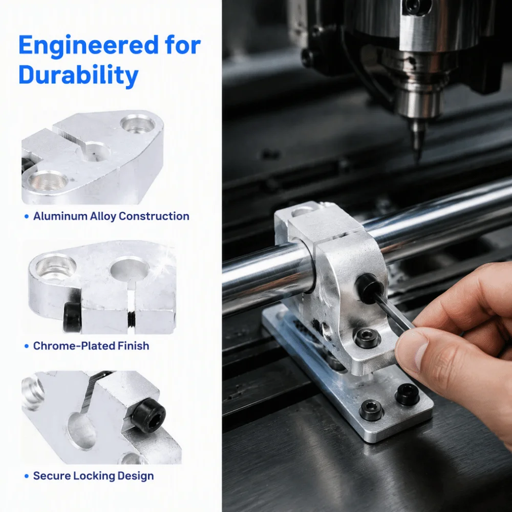 2pcs Flange Type Linear Shaft Support Horizontal Mount Rod Clamping Support Linear Motion Guide Mounting Bracket For CNC Machine