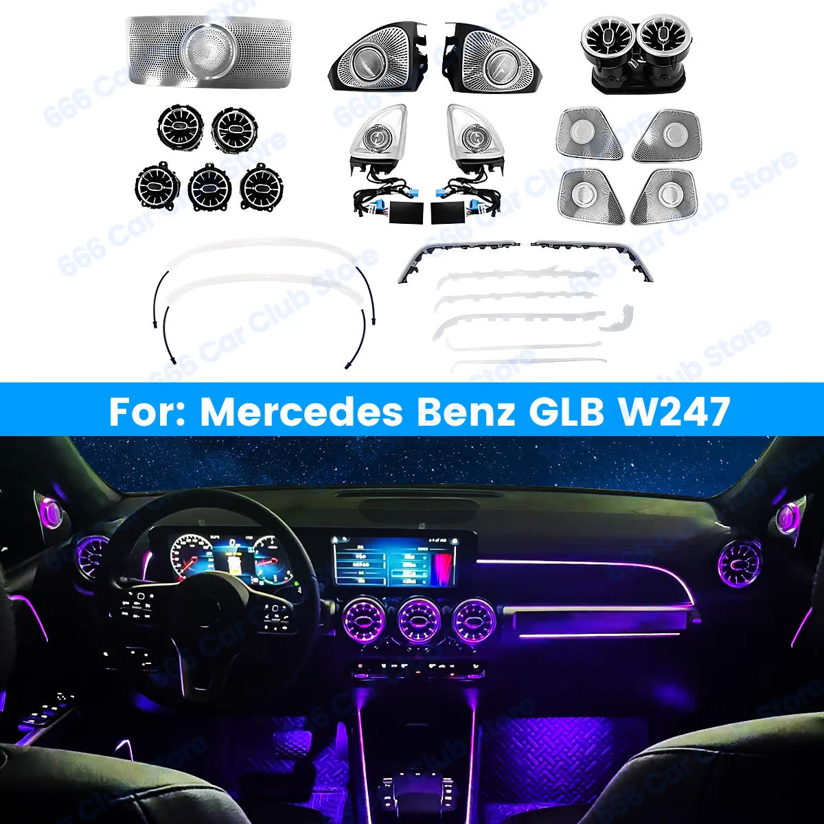 

64 Colours LED Atmosphere lights For Mercedes Benz W247 GLB B Class Car RGB 4D Speaker Turbo Vent Decorative Ligh