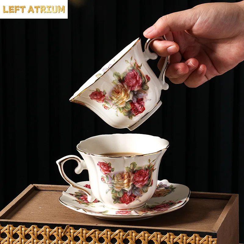 Rose Blooms Pattern Ceramic Cup&saucer Classic Mugs Dining Table Coffee Mug Milk Cups Afternoon Tea Teacup Fruit Juice Container