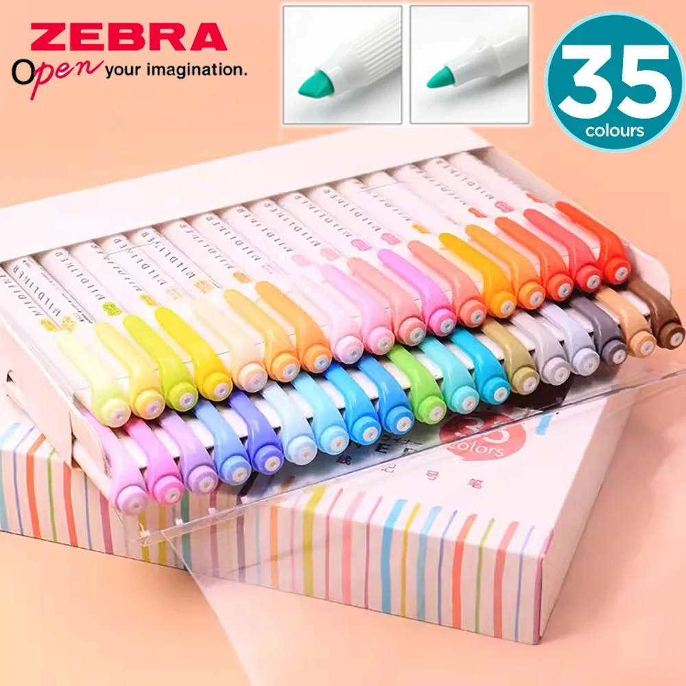 35color ZEBRA Dual-ended Highlighter Marker Pen Set  WKT7 Students School Supplies Office Accessories Kawaii Art Stationery