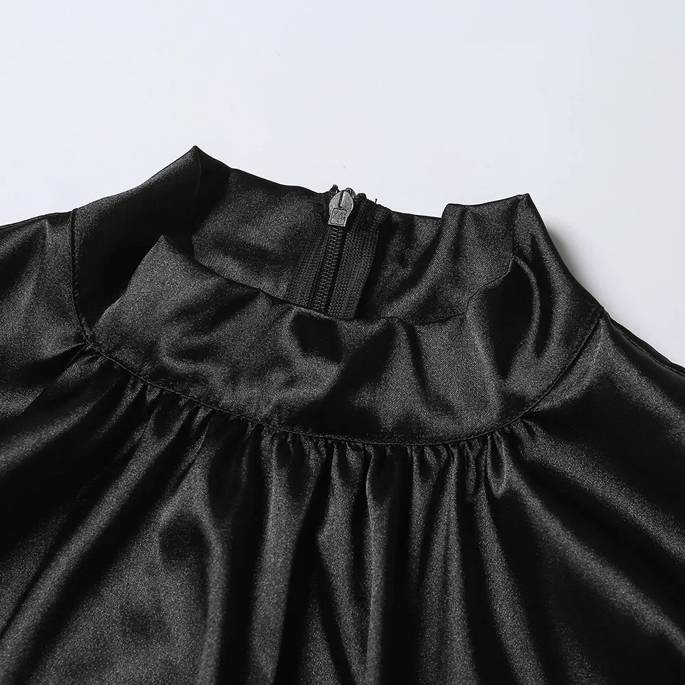 2025 preto bolha manga longa mini vestidos gola alta festa noite clube elegante bodycon vestido 2026 moda vestido vintage