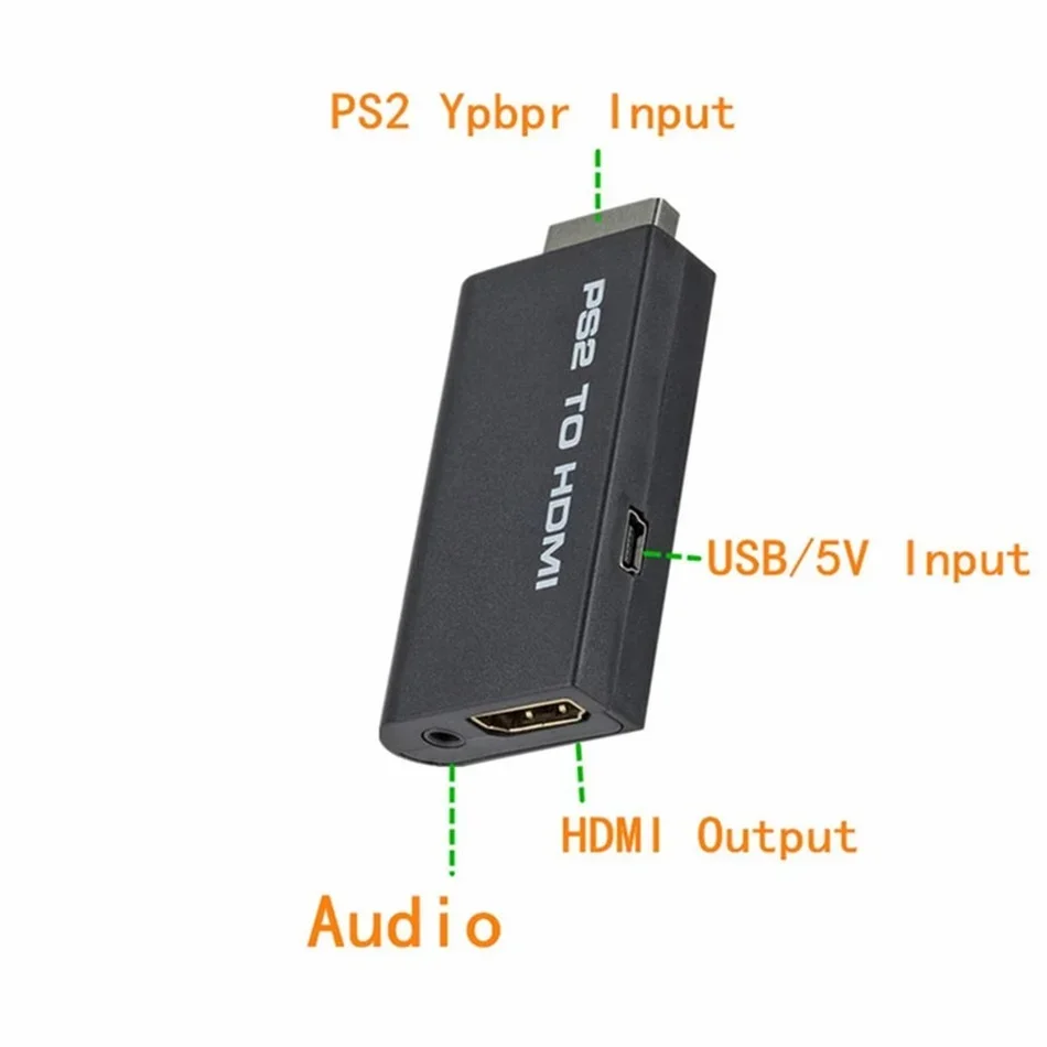 WvvMvv-Convertidor de Audio y vídeo compatible con PS2 a HDMI, 480i/480p/576i, con salida de Audio de 3,5 Mm, compatible con todos los modos de