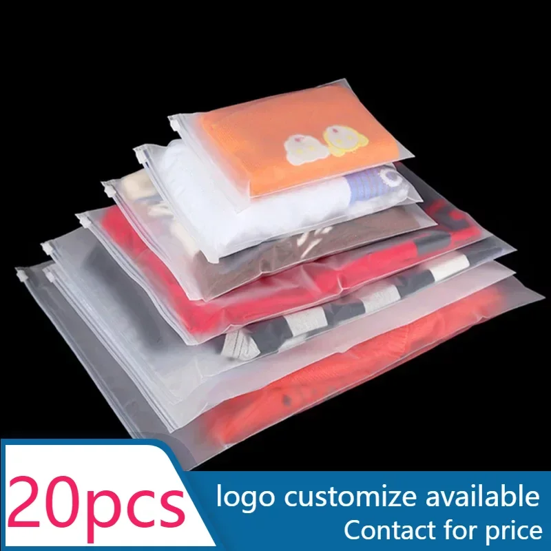 20 pcs Plastic Storage Bag Matte Clear Zipper Seal Travel Bags Zip Lock Valve Slide Seal Packing Pouch for Clothes/pant/T-shirt