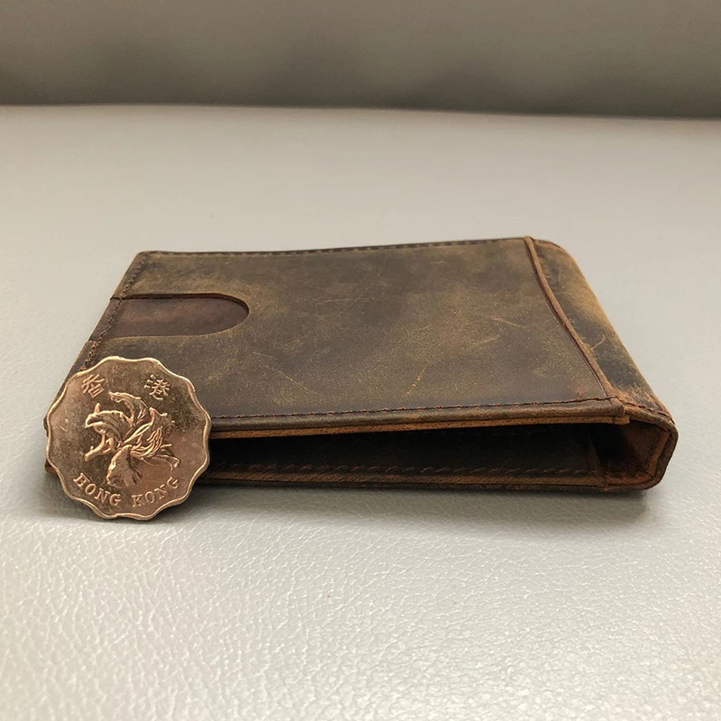 Minimalist Men's Wallet RFID Double Fold Front Pocket Portable ID Card Holder Money Clip Original Leather Thin Slim Bag Homemade