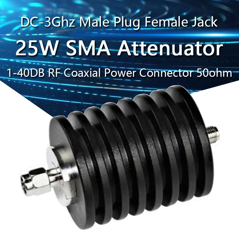 

25W SMA Type Attenuator DC-3Ghz 1/2/3/5/6/10/15/20/30db/40db SMA Male Plug to Female Jack RF Coaxial Power Connector 50ohm