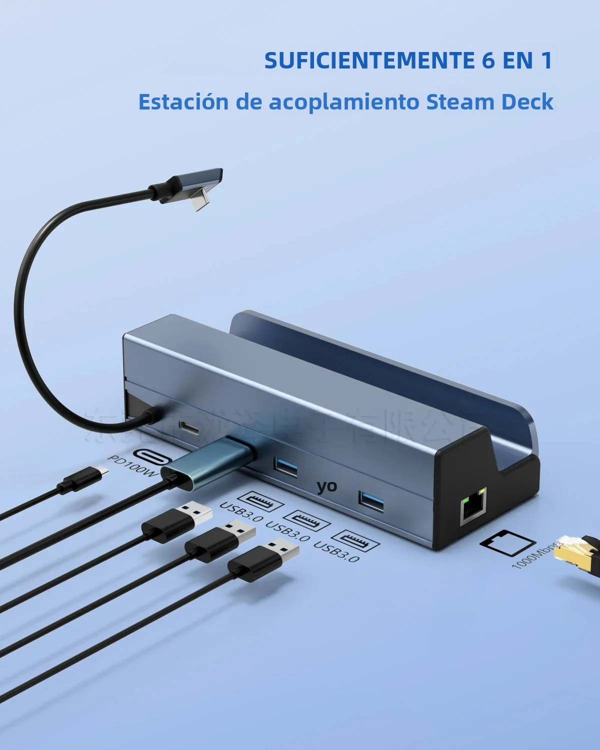 Estación de acoplamiento de 1000M/100M 4K @ 60Hz para Steam Deck (OLED)/ROG Ally/Legion Go (no para Rog Ally X) USB 3,0 6 en 1 USB C Hub