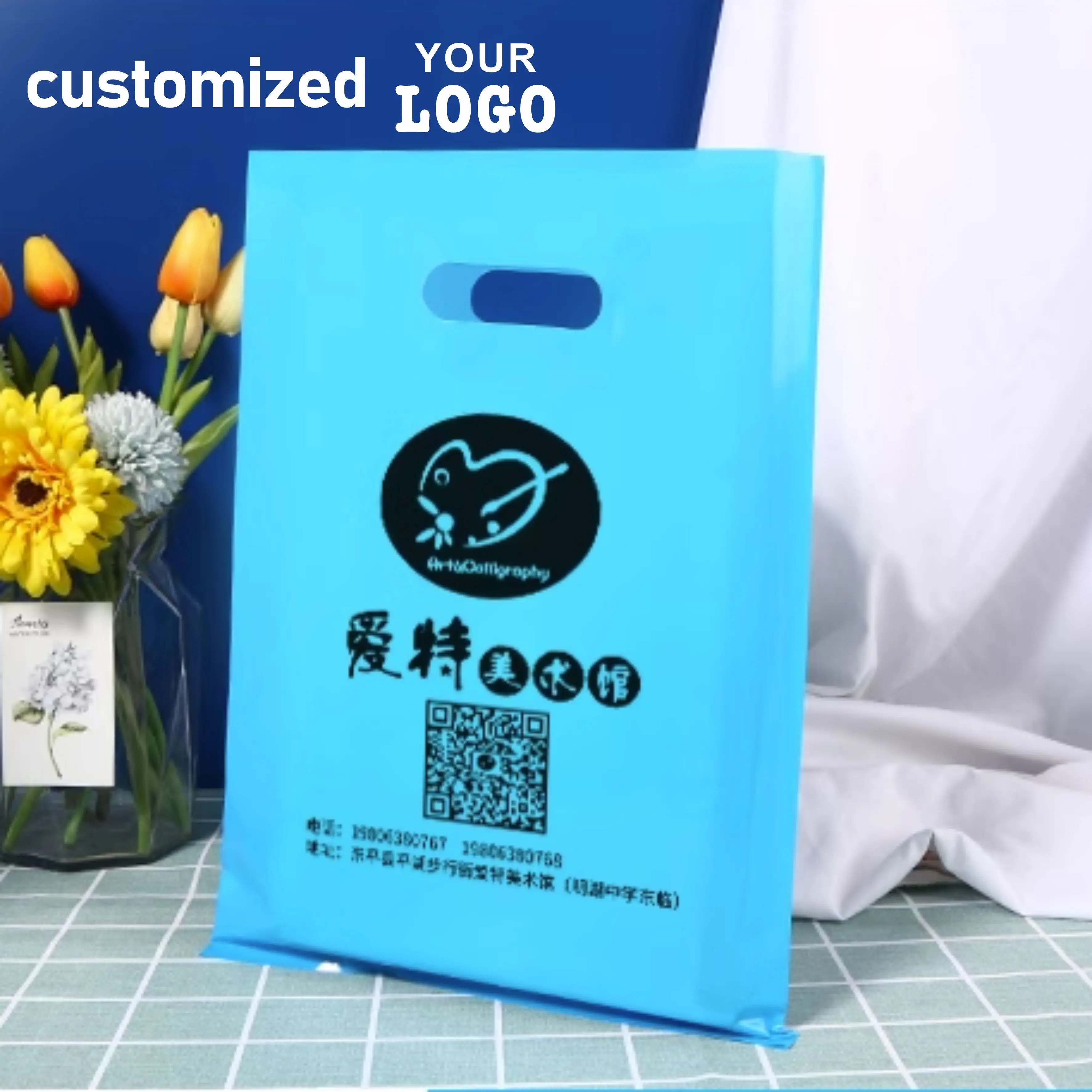 

Custom Printed Logo Boutique Bags Clothes Gift Packaging Reusable Tote Shopping Bag Plastic Shopping Bag with Handle 100pcs