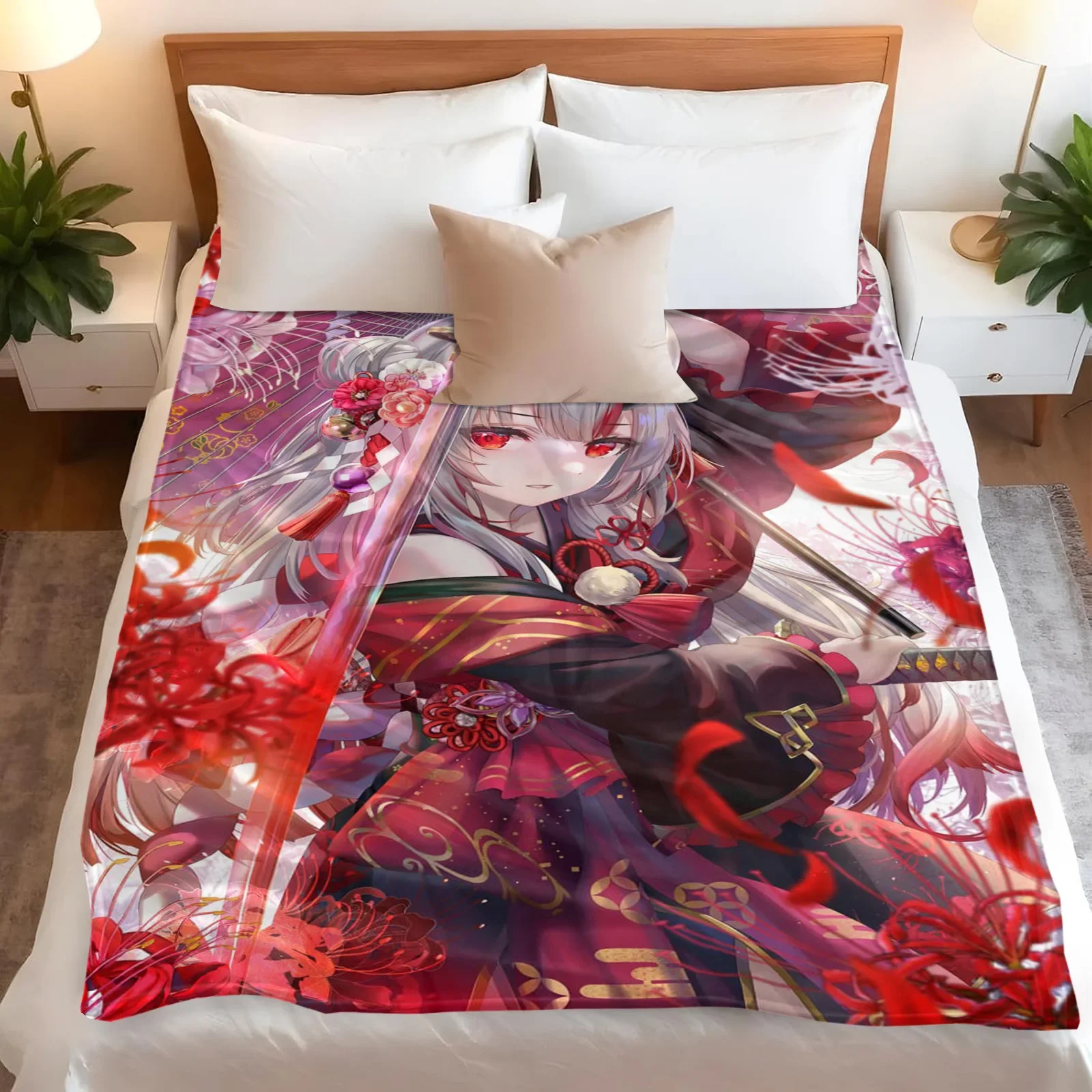 Cartoon Azur Lane Nakiri Ayame Universal Flannel Blanket Anime Printed Soft Blankets Decor Home Bed Multifunctional Blankets