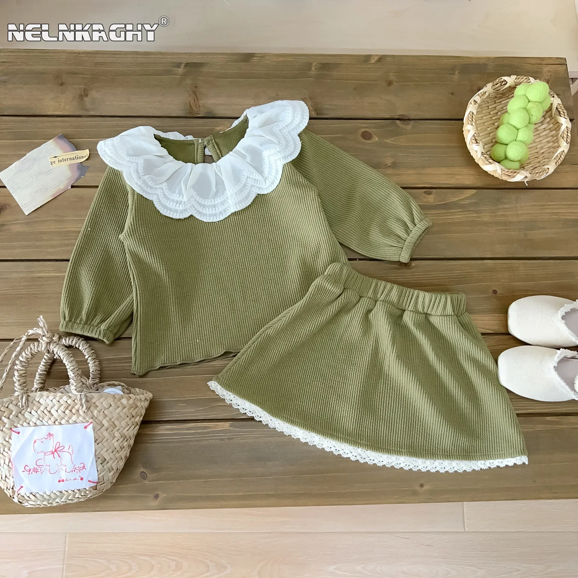 

2024 Autumn Spring New in Kids Baby Girls Ruched Ruffles Top Sweatshirts + Skirts - Infant Toddler Clothing Set 2pcs 3M-4Y