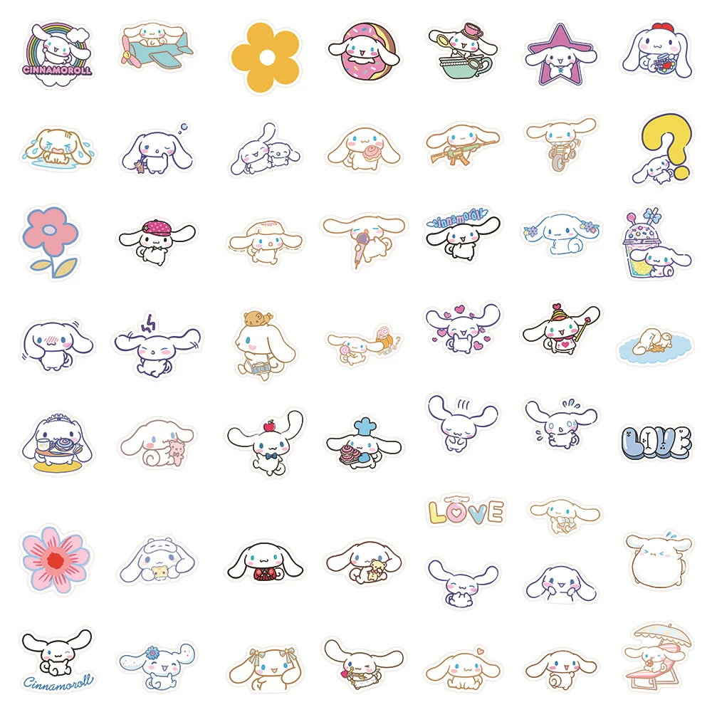 Pegatinas impermeables Sanrio Cinnamoroll, calcomanías de Aniem de dibujos animados, para álbum de recortes, papelería de coche, regalo, 10/30/50 piezas