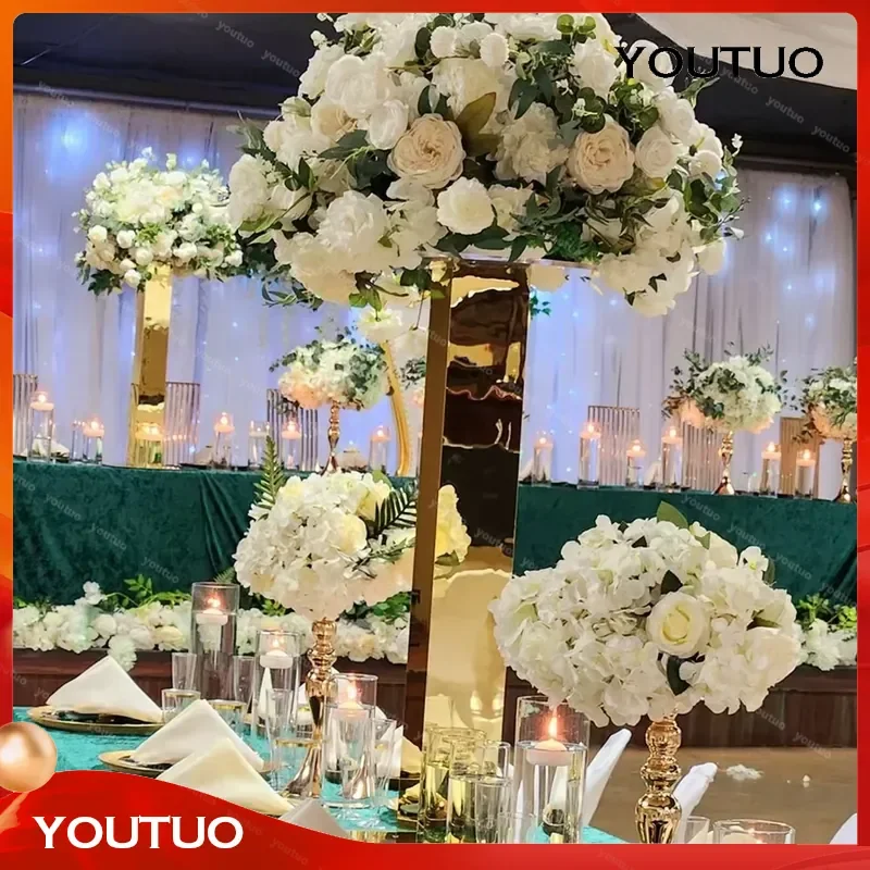 10pcs Gold Metal Tall Column Rectangular Flower Vase Stands 20cm to 120cm Wedding Candelabra Centerpieces for Party Decor