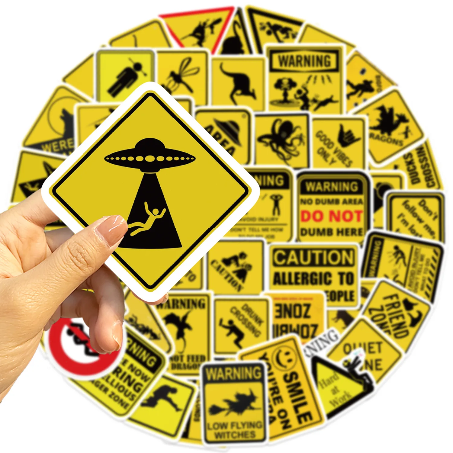 50pcs Funny Warning Sign Stickers Humor Quote Decals Realistic Retro Graffiti Art For Skateboard Guitar Car Luggage Decoration