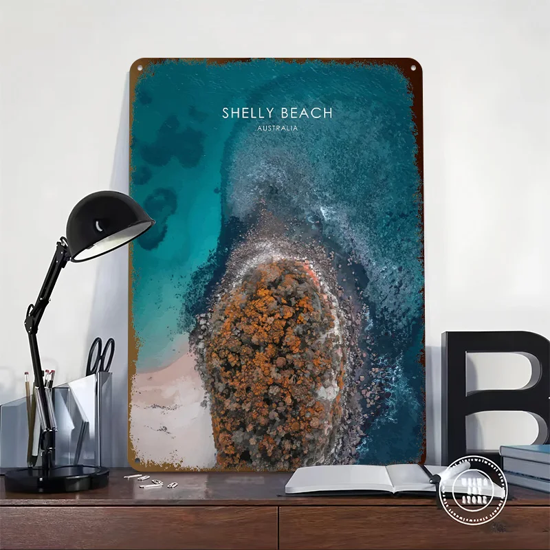 Shelly Beach Australia Art Personalized 3D Textured Metal Poster Wall Art Vintage Tin Signs for Home Decorations Living Room