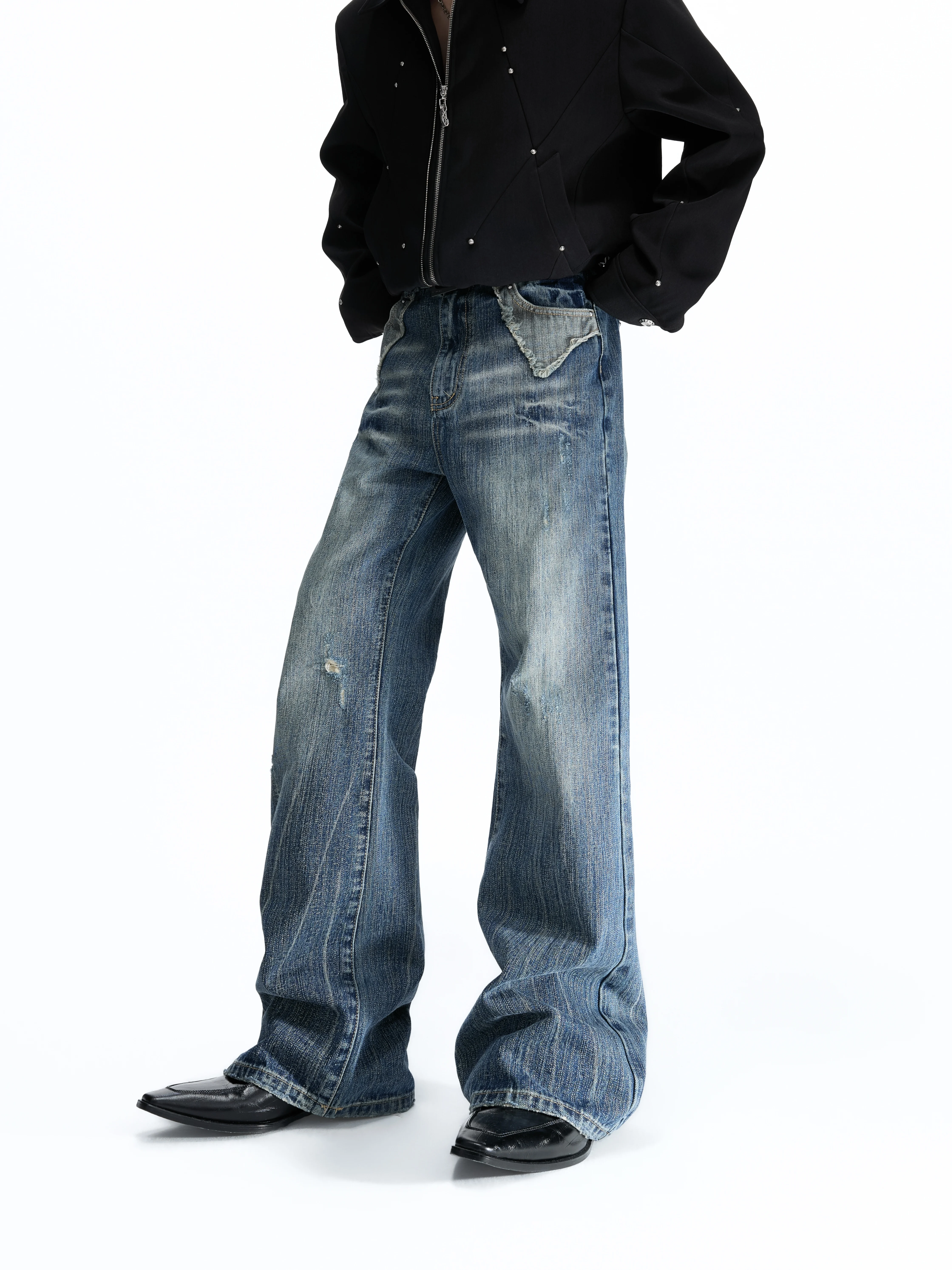 Argue Deep Ocean Blue Handmade Worn Casual Loose Leggings Premium Quality Natural Wash Cotton Denim Jeans for Teens