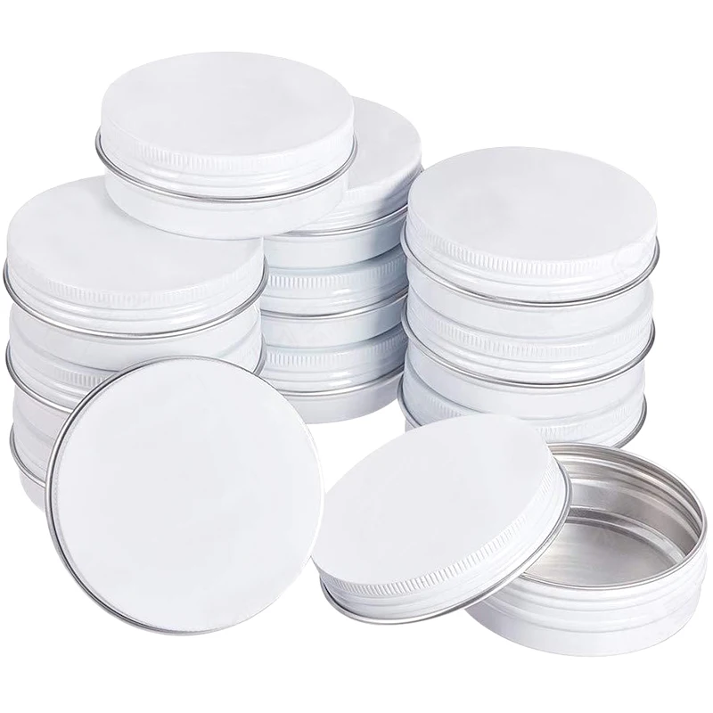 50Pcs 100g Aluminum Tin Jars White Empty Round Aluminum Box Metal Tin Can Screw Thread Lid Candle Tea Candy Box