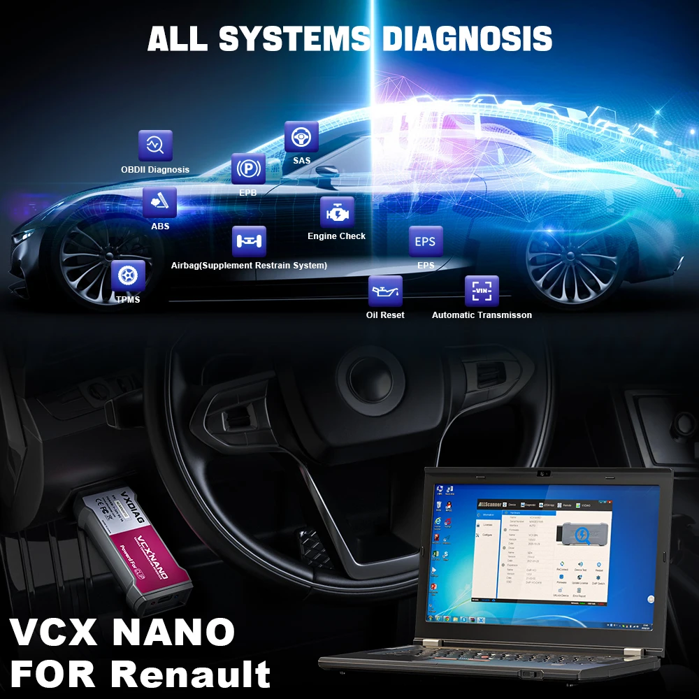 VXDIAG NANO NX200 For Renault Car All Systems Diagnostic Tool J2534 Programming Active Tes OBD2 Code Reader Free Update