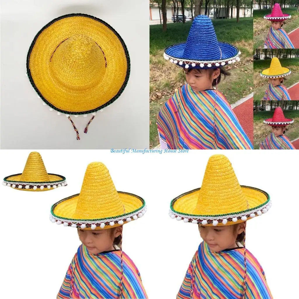 

E56A Fashion Mexicans Hat Sombrero Party Hats Halloween Costume Straw Hat Kindergarten Stage Performances Props Costume Hat
