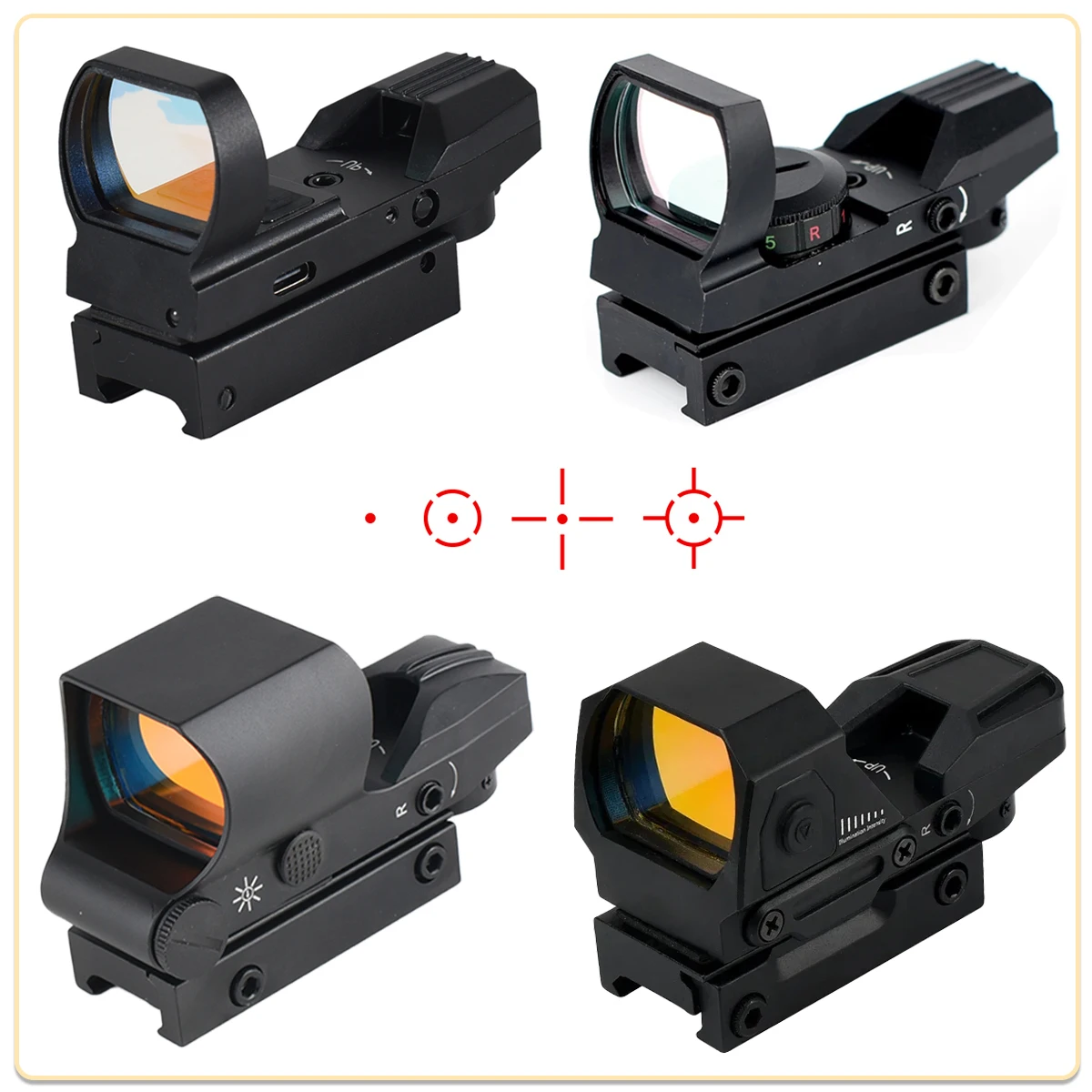 HD101 Red Dot Sight 4 Reticle Optics Rechargeable Reflex Sight Glock Red Dot Airsoft Scopes Adjustable Hunting Mini Rifle Scope