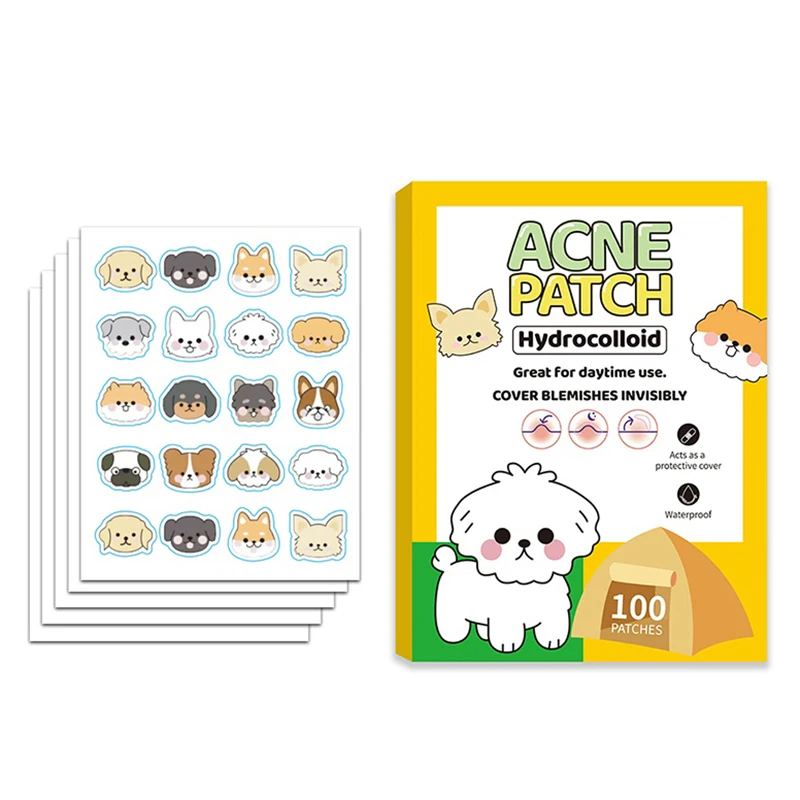 100 個のニキビパッチ 低刺激性、防水、アルコールフリーのスキンステッカー、かわいい犬の形のデザイン