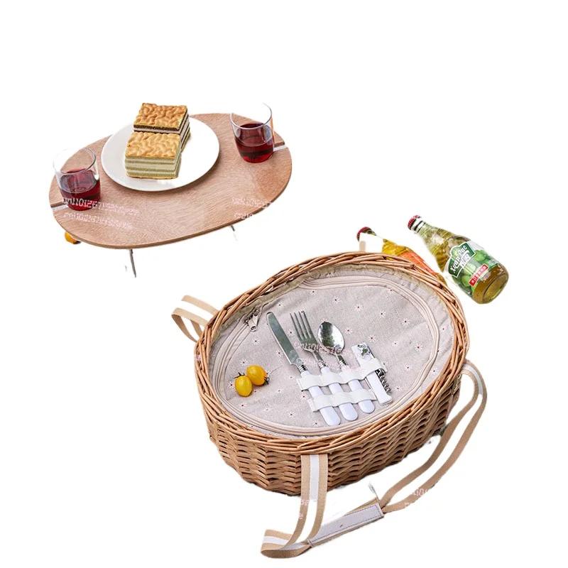 

Picnic basket rattan multi-functional wicker outdoor camping incubator spring outing camping dinner basket with lid