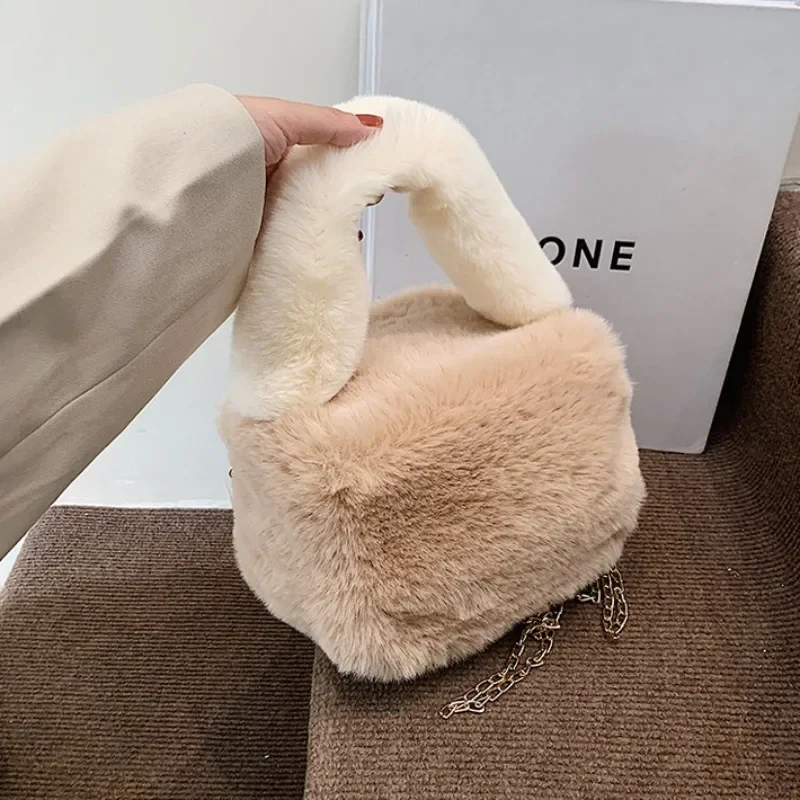 

MBTI Plush Cute Shoulde Bag for Women Fashion Casual Soft Fluffy Small Elegant Handbag Chain Korean Style Female Crossbody Bag