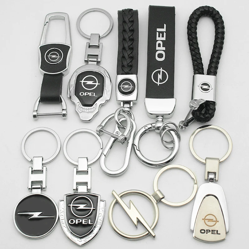 Metal/couro carro chaveiro emblema emblema para opel astra grandland corsa mokka frontera insignia zafira chaveiro anéis accessorie