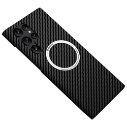 Slim Carbon Fiber Magsafe Case For Samsung Galaxy S24 S22 S23 S21 Ultra S22 Plus Hard Plastic Magnetic Wireless Charging Cover