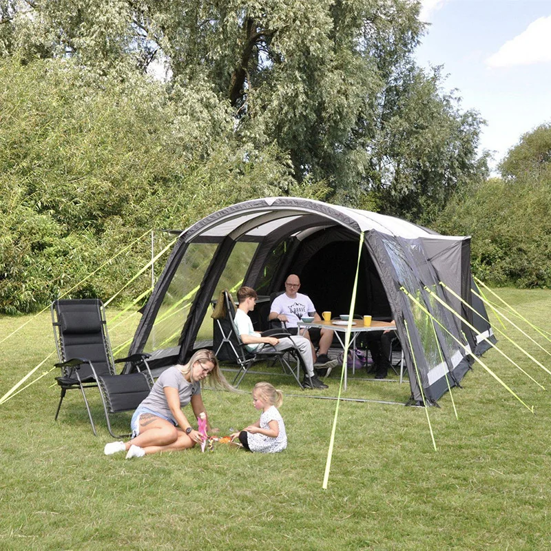 Double-Layer Camping Tent, Anti Storm, Chuva, abertura rápida tenda inflável, jantar ao ar livre, Tenda Túnel Família, 6-8 Pessoa