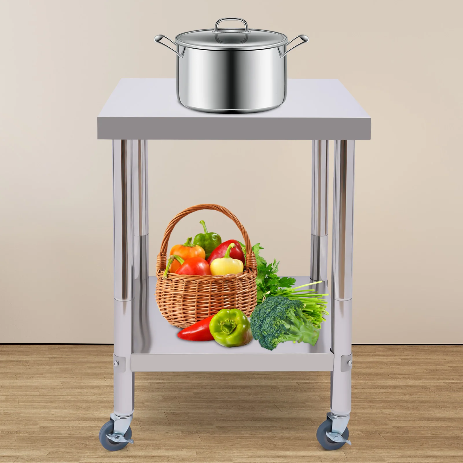 

60*60*85cm Stainless Steel Work Table Commercial Heavy Duty Food Prep Worktable with Undershelf for Restaurant, Home and Hotel